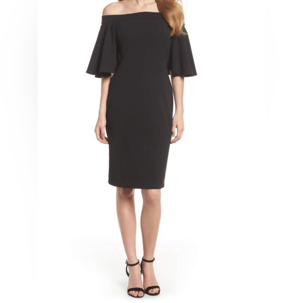 Eliza J Black Off-the-Shoulder Bell Sleeve Sheath Dress